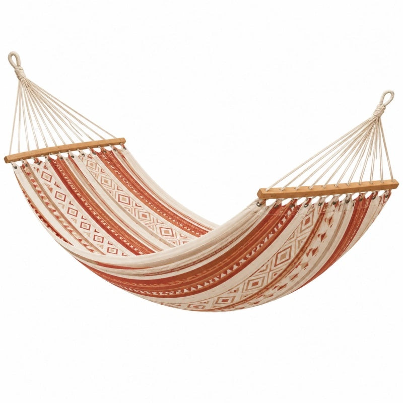 Amaca 300 x 100 cm in cotone beige e terracotta con barre in legno