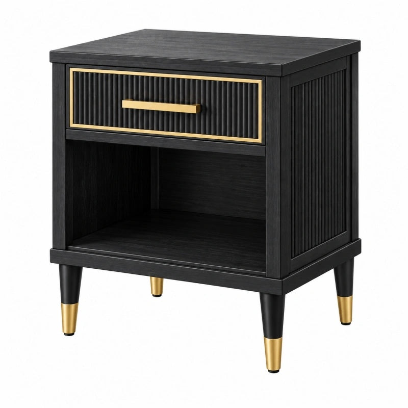 Comodino 55 x 40 x 60 cm in legno nero con cassetto stile moderno