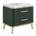 Comodino 50 x 40 x 60 cm verde scuro con piano effetto marmo e 2 cassetti stile moderno