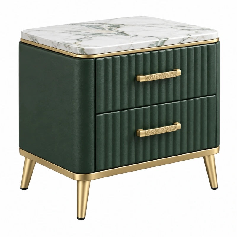 Comodino 50 x 40 x 60 cm verde scuro con piano effetto marmo e 2 cassetti stile moderno