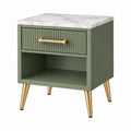 Comodino 45 x 40 x 60 cm verde con piano effetto marmo e cassetto