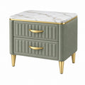 Comodino 50 x 40 x 55 cm verde salvia in similpelle con piano effetto marmo e 2 cassetti