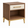 Comodino 45 x 40 x 55 cm in legno marrone con cassetto beige e vano aperto stile moderno