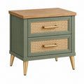Comodino 50 x 40 x 60 cm in legno verde con cassetti in rattan stile retrò