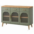Credenza 160 x 40 x 90 cm verde salvia e legno con 3 ante in vetro rigato stile moderno