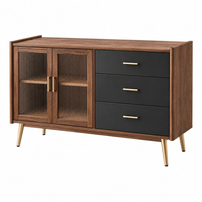 Credenza 120 x 40 x 75 cm in legno marrone e nero con vetro rigato - mobile contenitore moderno