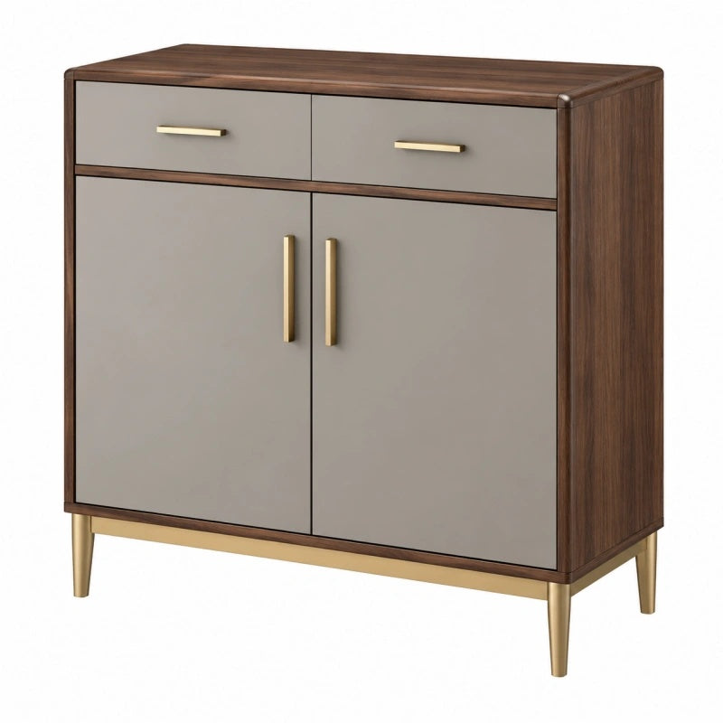 Credenza 90 x 40 x 100 cm in legno marrone e grigio tortora con 2 ante 2 cassetti stile moderno