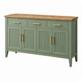 Credenza 160 x 45 x 90 cm in legno verde salvia con piano effetto rovere e ante scanalate