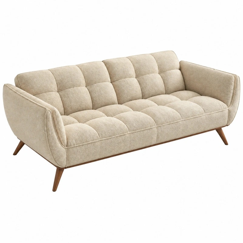Divano 3 posti 190 cm in tessuto beige con gambe in legno stile moderno