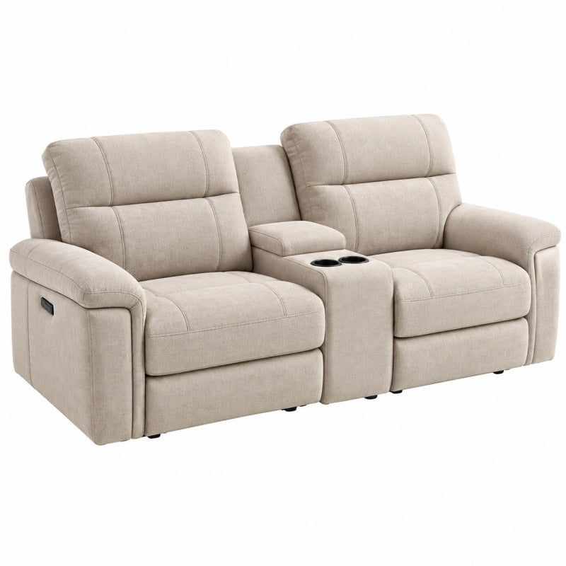 Divano relax 2 posti 180 x 95 x 102 cm in tessuto beige con portabicchieri