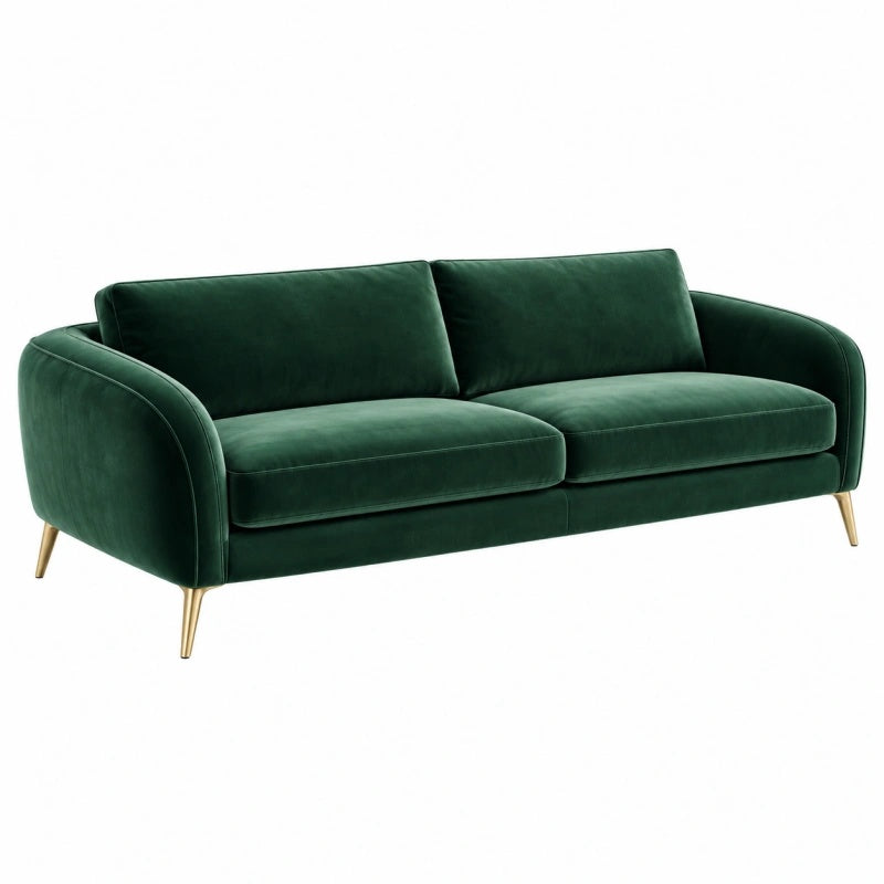 Divano 2 posti 180 x 85 x 82 cm in velluto verde scuro con piedi dorati stile moderno