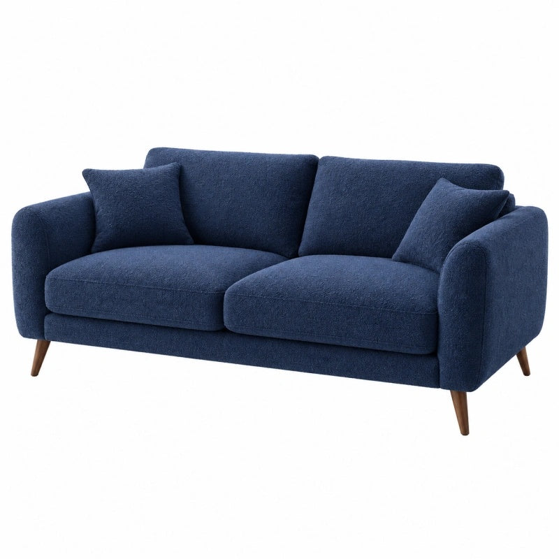 Divano 2 posti 180 cm in tessuto blu con piedi in legno stile moderno