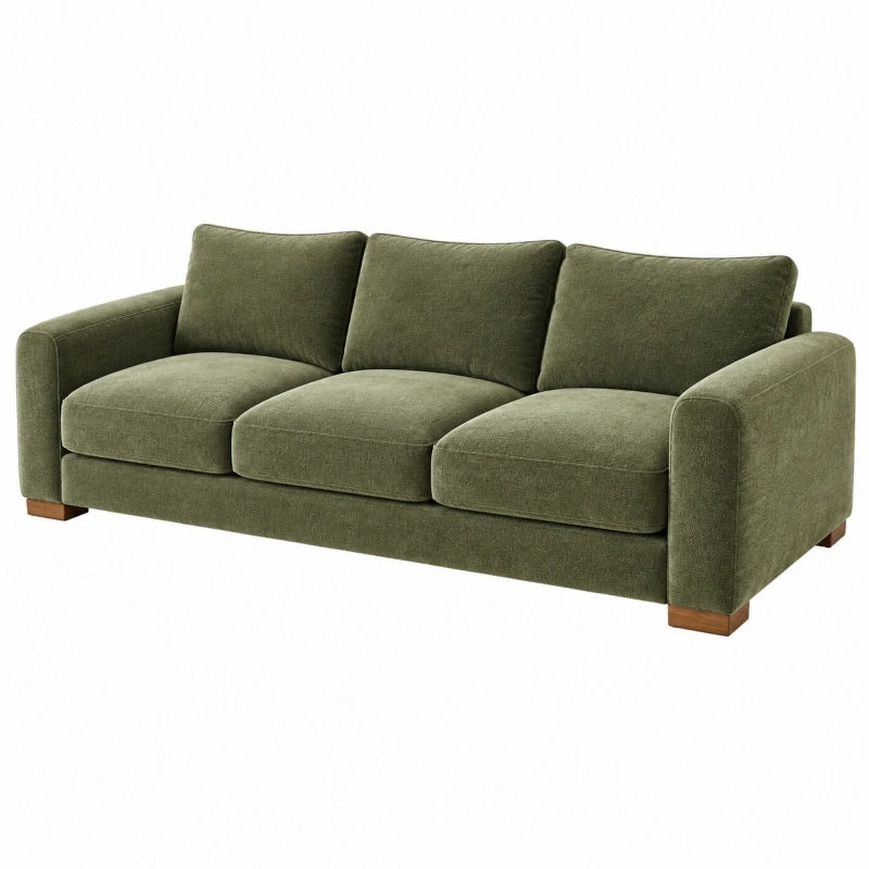 Divano 3 posti 210 x 90 x 85 cm in tessuto verde oliva - stile moderno per soggiorno