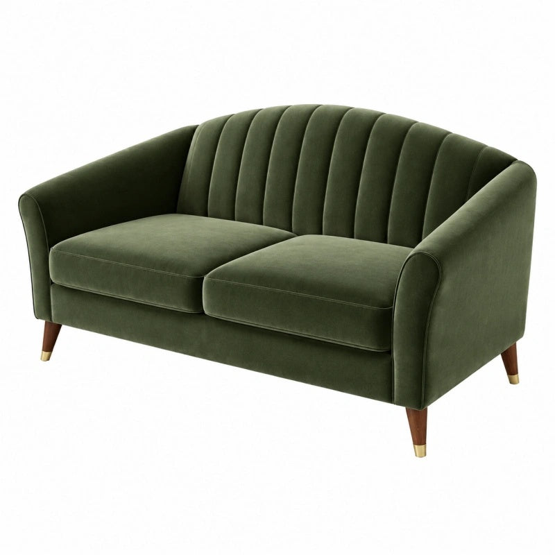 Divano 2 posti 150 x 85 x 82 cm in tessuto verde - stile retrò con schienale scanalato