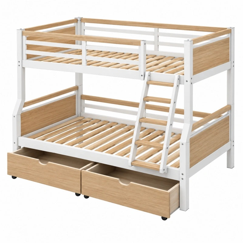 Letto a castello 198 x 97 x 160 cm bianco e legno con cassetti estraibili