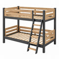 Letto a castello 90 x 200 cm in legno naturale e metallo nero - struttura con scala e sponde