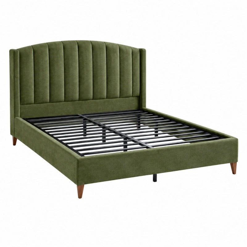 Letto matrimoniale 160 x 200 cm in velluto verde oliva con rete a doghe stile moderno