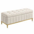 Panca contenitore 120 x 45 x 48 cm in tessuto bouclé beige con gambe dorate stile moderno