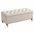 Panca contenitore 120 x 45 x 48 cm in tessuto beige con ruote stile classico