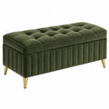 Panca contenitore 120 x 40 x 45 cm in velluto verde oliva con gambe metalliche - stile moderno