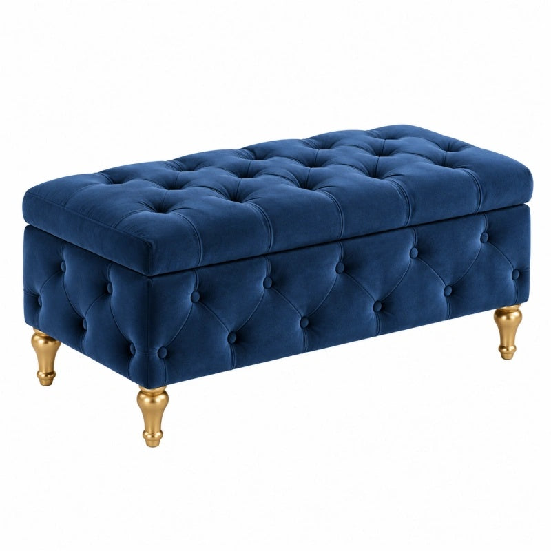 Panca contenitore 120 x 45 x 45 cm in velluto blu stile capitonné