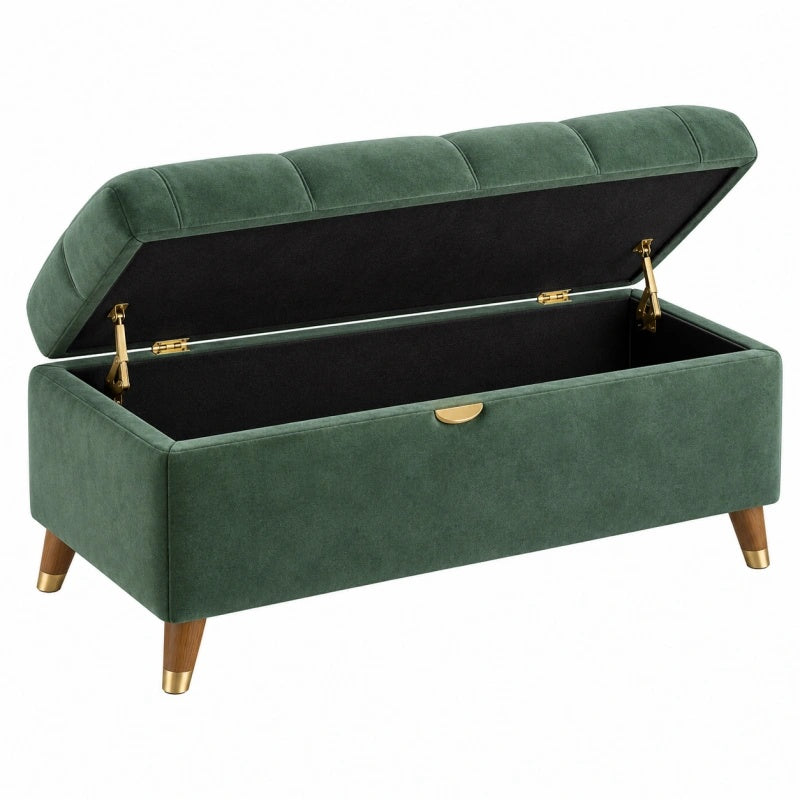 Panca contenitore 120 x 45 x 48 cm in velluto verde con seduta imbottita