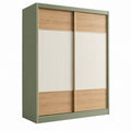 Armadio guardaroba 120 x 60 x 200 cm in pannelli effetto legno verde salvia con ante scorrevoli stile moderno