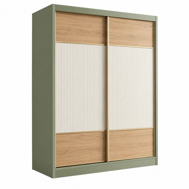 Armadio guardaroba 120 x 60 x 200 cm in pannelli effetto legno verde salvia con ante scorrevoli stile moderno