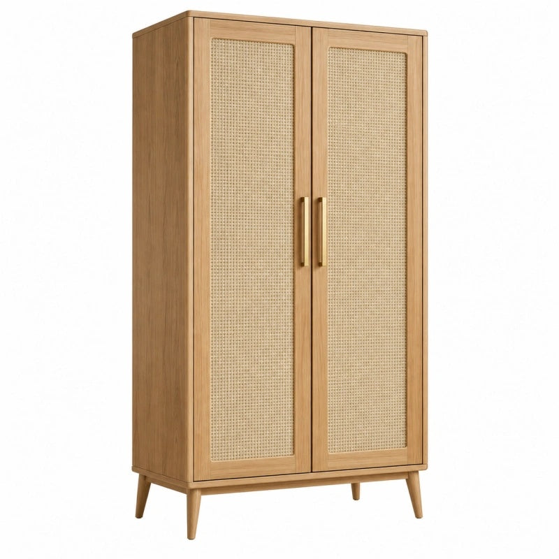 Armadio 90 x 50 x 180 cm in legno naturale e rattan - stile nordico per camera