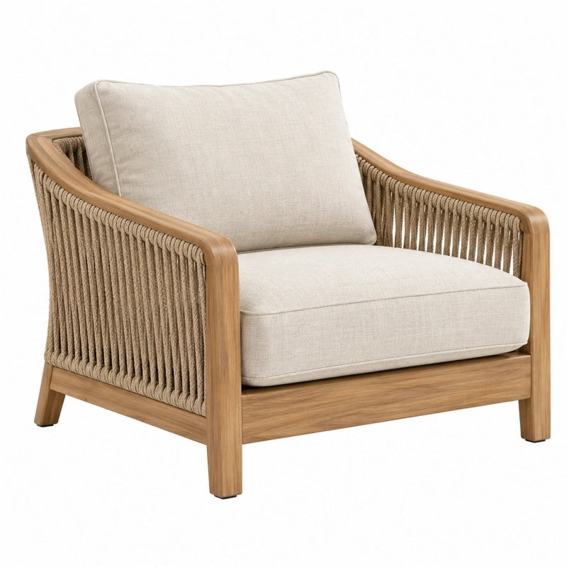 Poltrona 78 cm 80 cm 78 cm in legno e corda beige - stile naturale