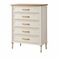 Cassettiera 80 x 40 x 110 cm in legno avorio con piano marrone stile classico a 5 cassetti