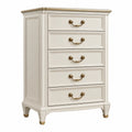 Cassettiera 85 x 45 x 125 cm in legno avorio con 5 cassetti stile classico
