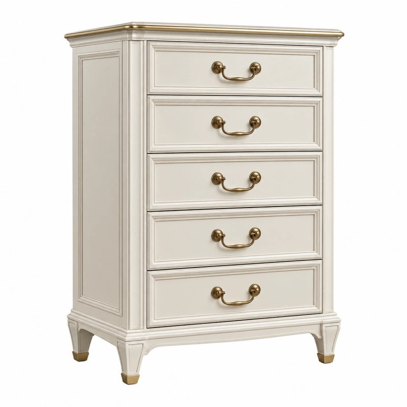 Cassettiera 85 x 45 x 125 cm in legno avorio con 5 cassetti stile classico