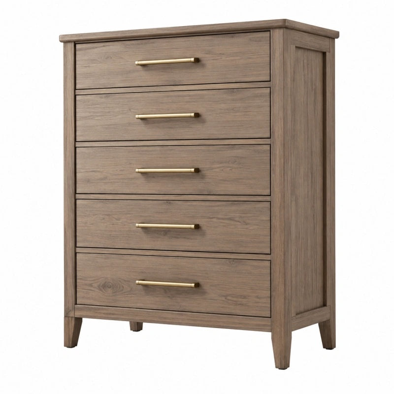 Cassettiera 80 x 40 x 120 cm effetto legno marrone con 5 cassetti stile moderno